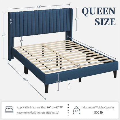 Upholstered Platform Bed Frame with Channel Tufted Headboard and Wing Side - Fabric Bed No Box Spring Needed, Wood Slat Support, 800 lb Capacity, King Queen Full, Ivory Dark Gray Black Canada