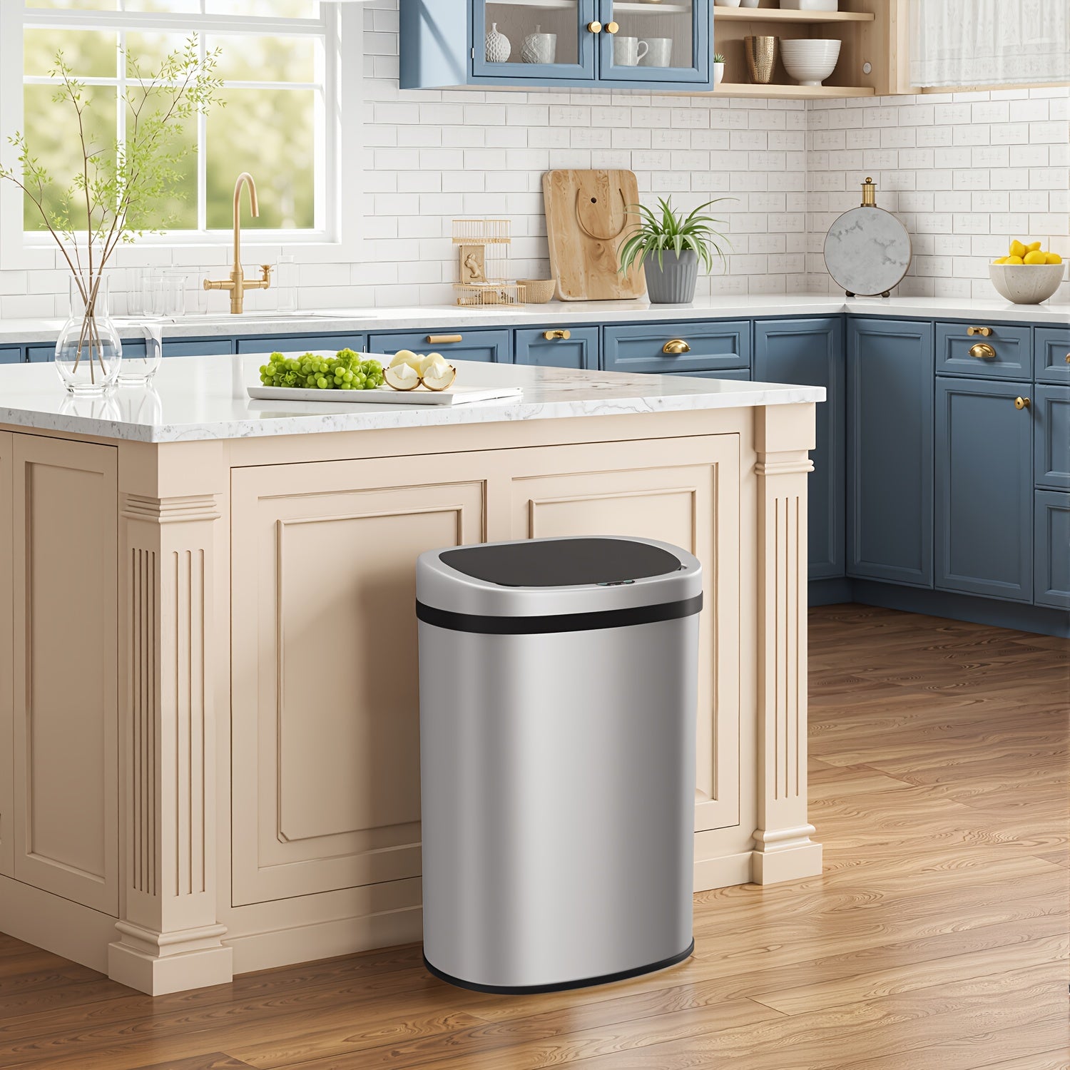 13 Gallon Stainless Steel Kitchen Trash Can, Automatic Garbage Can Touchless Motion Sensor, Trash Can with Lid Anti-Fingerprint Mute Designed, Waste Bin 50L for Home, Storage Boxes for Organizing, for Home Organization, Household Essentials