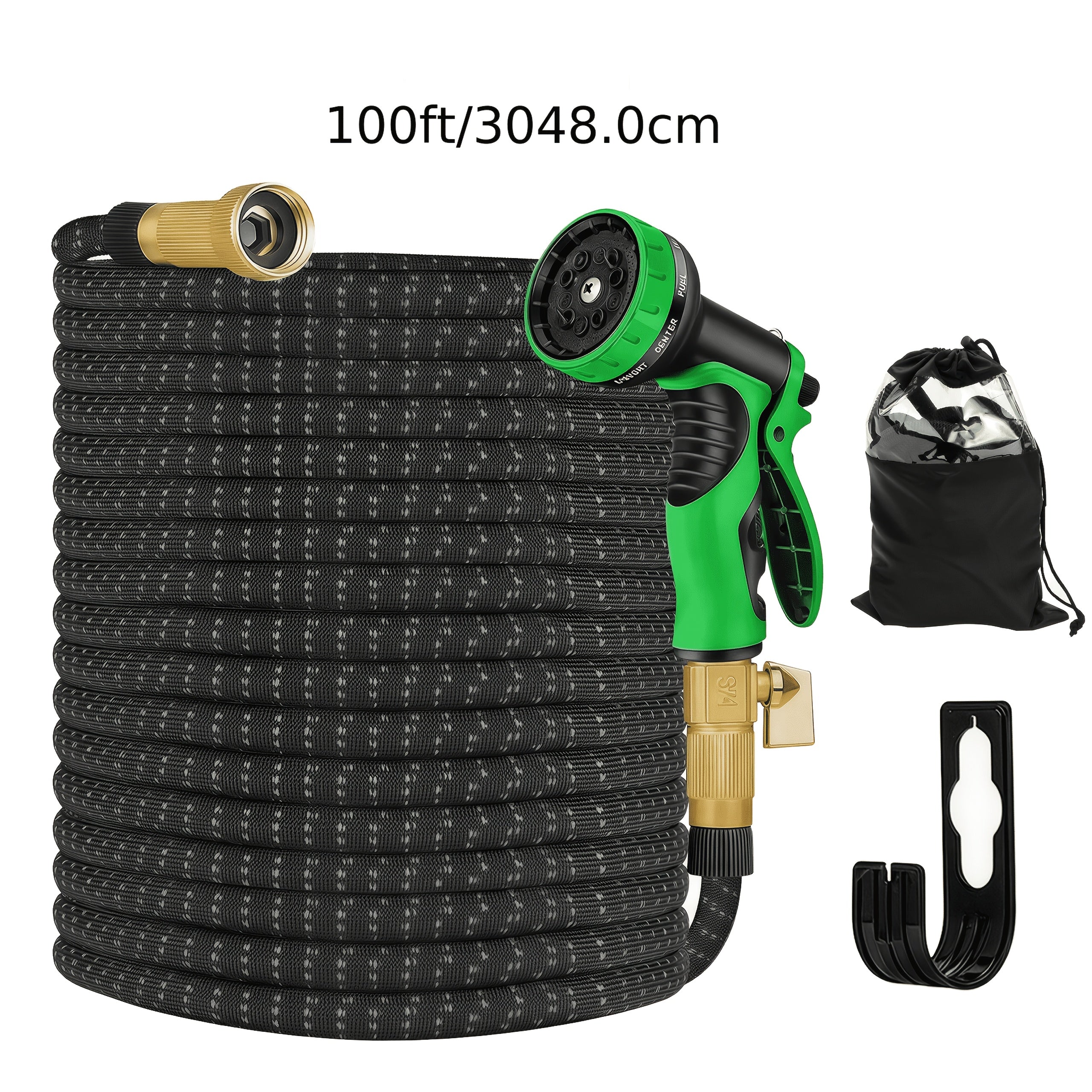 Heavy Duty Garden Hose Anti-Tangle Flexible with 10-Mode Nozzle – 3/4" Solid Brass Fittings Leak-Proof Rotary Connector, 50ft or 100ft Outdoor Watering Hose Set