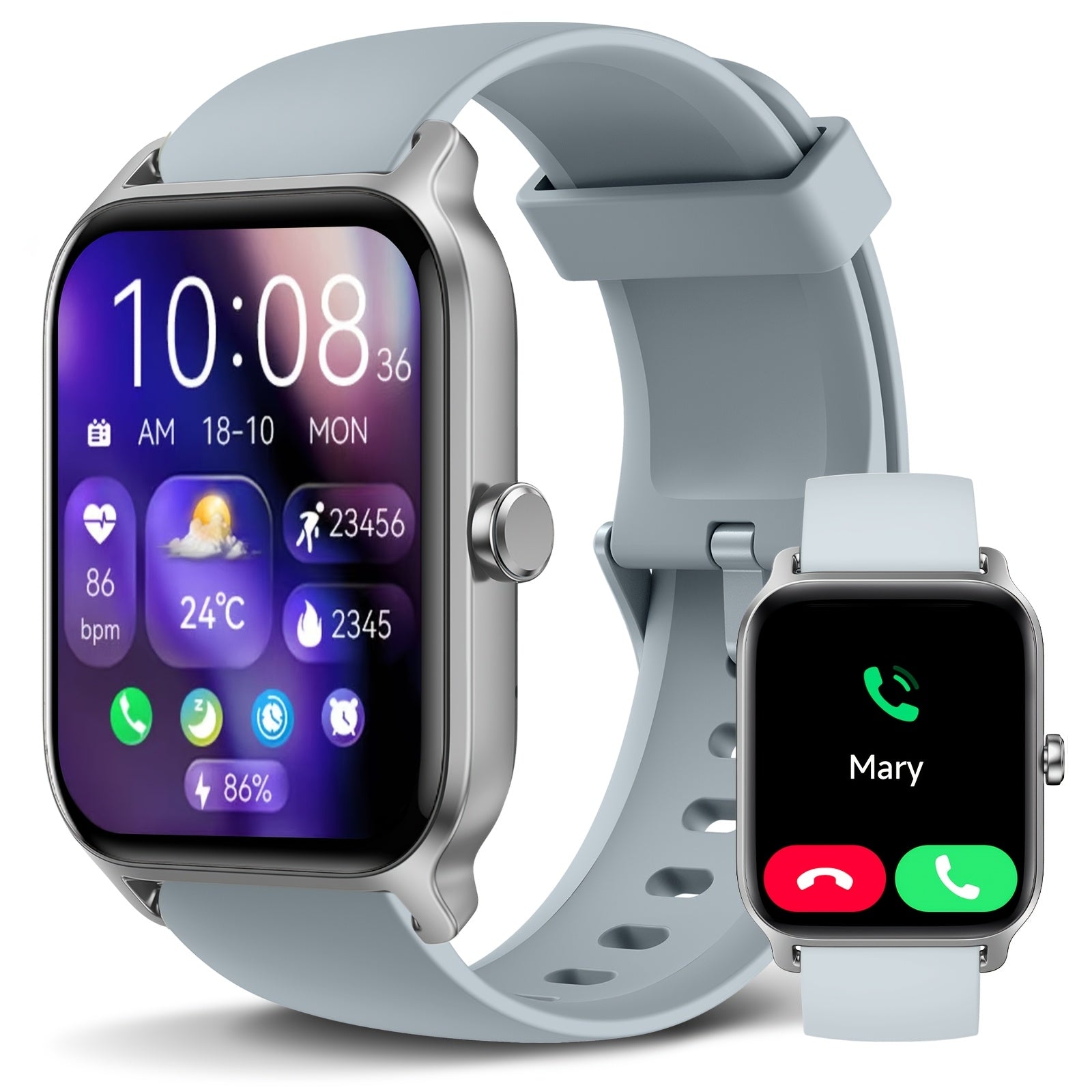 Smartwatch with Built-in Alexa, 1.8" HD Touch Screen, Answer & Make Calls, 100+ Sports Modes, Waterproof Fitness Tracker with Pedometer for iPhone & Android – Smart Watch for Women & Men