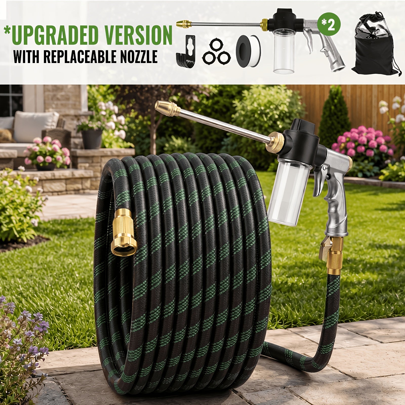 Expandable Garden Hose 50FT 100FT 150FT Flexible Tangle-Free with 10-Mode Nozzle & Leak-Proof Brass Fittings – Lightweight Watering Hose for Lawn Patio Car Wash – ShopVora CA