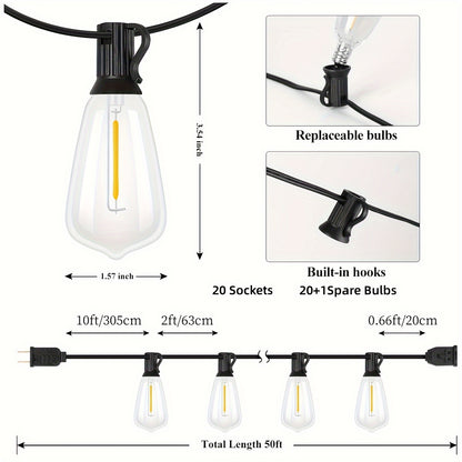Outdoor LED String Lights 50/100/150FT with ST38 Bulbs – Waterproof Connectable Hanging Lights for Patio Garden Backyard Porch Balcony Party Christmas Halloween Bistro Decoration
