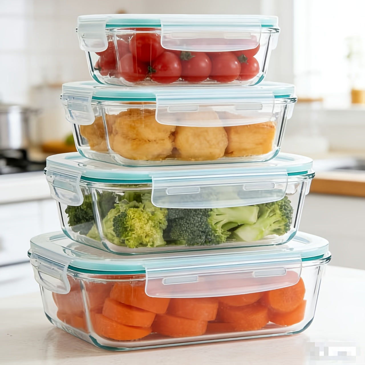Leak-Proof Glass Bento Boxes 4 & 8 Pack with Locking Lids – Airtight Meal Prep Food Storage Containers, Microwave Oven Freezer Dishwasher Safe for Lunch & Kitchen