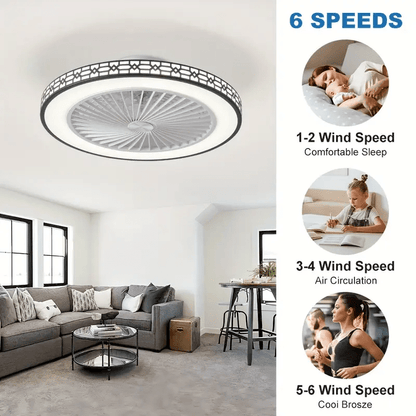 20 Inch Modern Ceiling Fan with LED Light & Remote - Low Profile Flush Mount, Dimmable 3 Colour Temperatures, 6 Wind Speeds, Timing Function for Bedroom, Living Room, Kitchen & Office