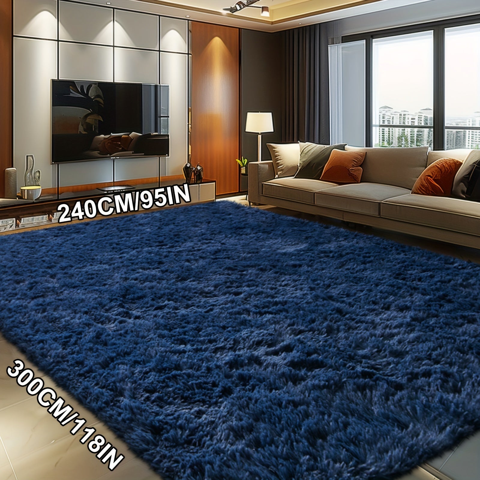 Fluffy Soft Area Rug – Luxury Non-Slip Indoor Carpet for Living Room, Bedroom & Home Decoration, Ultra-Plush Floor Rug, 7 Colours & 5 Sizes, Tie-Dye Black White Navy Blue Grey