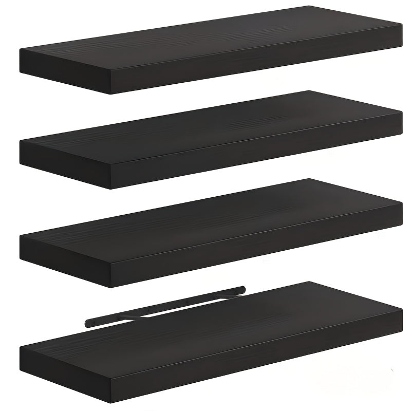 Floating Shelves Wall Mounted 4pcs Set – Hidden Bracket No-Drill Space Saver Shelf for Living Room Bathroom Kitchen Bedroom Wall Decor Storage Rack Brown Black White
