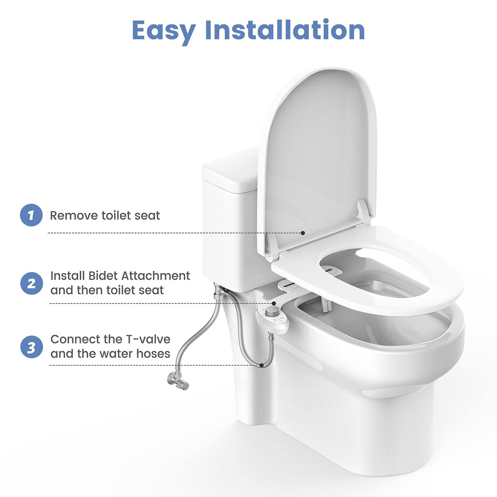 Aresmata Ultra-Slim Bidet Attachment for Toilet - Non-Electric Bidet with Dual Retractable Self-Cleaning Nozzles, Adjustable Water Pressure & Freshwater Sprayer, Easy Install Compatible with Toilet Seats (No Bulk/No Gaps)