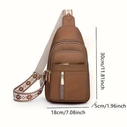 Vintage PU Chest Bag Multi-Pocket Zipper Crossbody with Floral Strap – Unisex Sports Sling Bag for Hiking & Outdoor | Men & Women | ShopVora CA