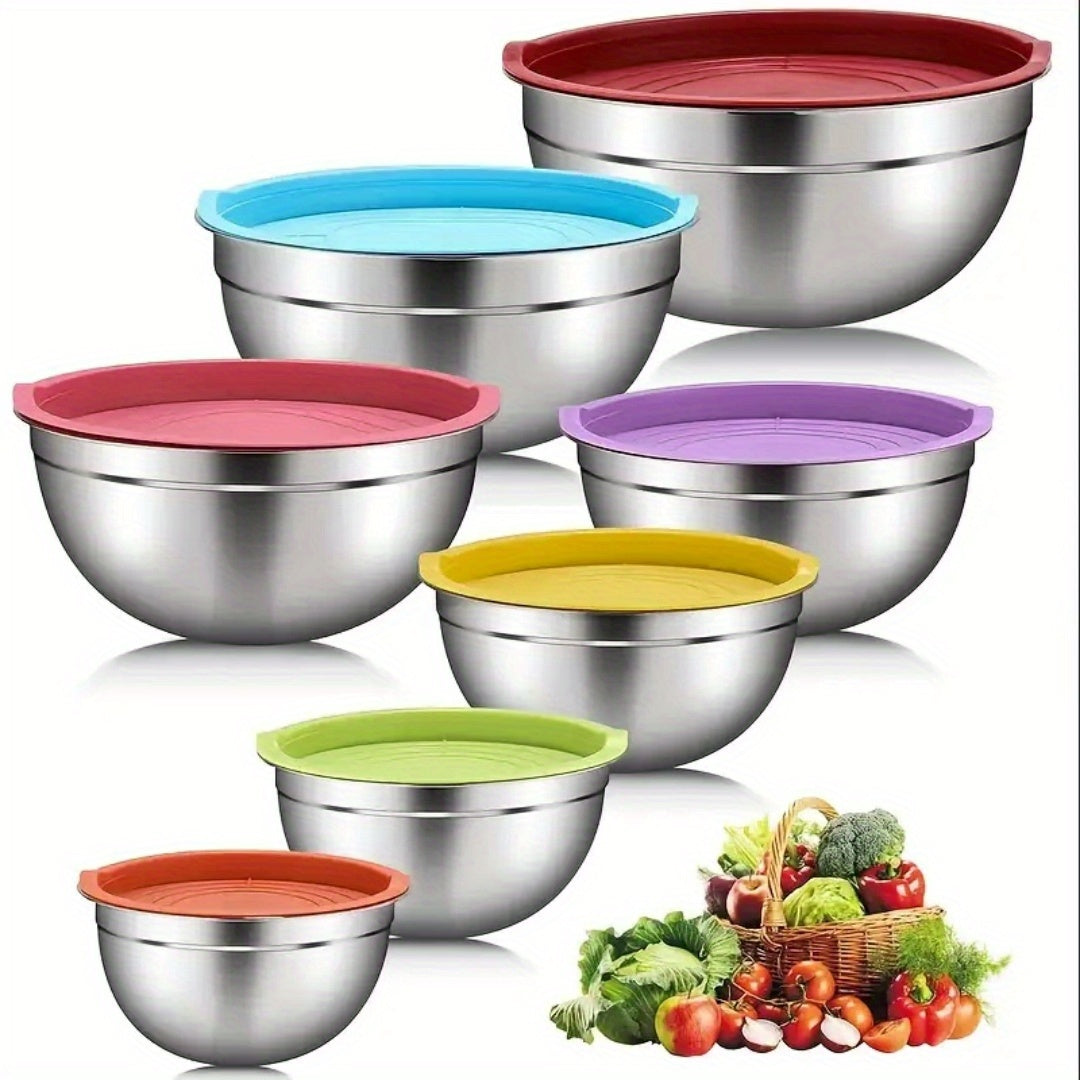 Mixing Bowl with Airtight Lid, Set of 14pcs Stainless Steel Bowls (7 Bowls And 7 Lids), Sizes 5, 3.7, 2.8, 2.3, 1.7, 0.7QT, Perfect for Mixing And Serving, Stainless Steel Bowl Set, Stainless Steel Basin Set