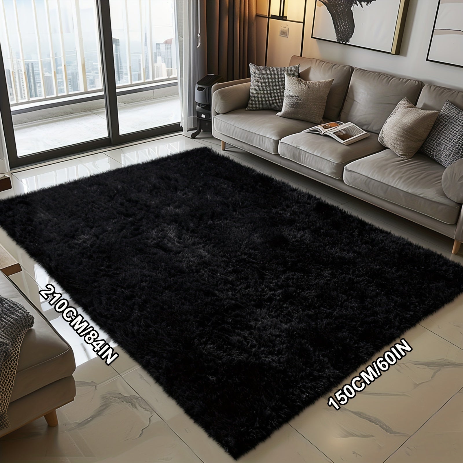 Fluffy Soft Area Rug – Luxury Non-Slip Indoor Carpet for Living Room, Bedroom & Home Decoration, Ultra-Plush Floor Rug, 7 Colours & 5 Sizes, Tie-Dye Black White Navy Blue Grey