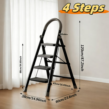Heavy-Duty Foldable Step Ladder 3/4/5 Steps 450 lbs – Reinforced Steel with Tool Rack, Slip-Resistant Steps & Handrails, Portable for Home & Workplace, Black & Red Canada
