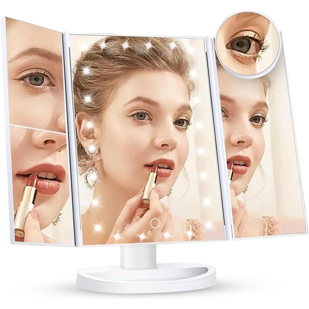 Vanity Makeup Mirror 1x/2x/3x Tri-Fold Makeup Mirror with 21 LED Lights and Adjustable Touch Screen Lighted Mirror Dressing Mirrors for Women
