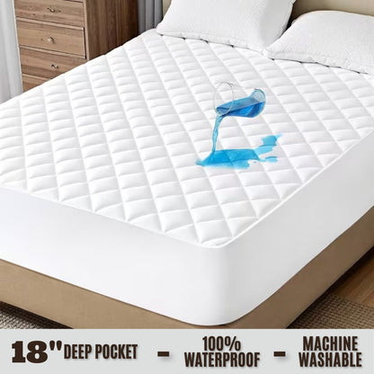 18-Inch Deep Grip Waterproof Mattress Protector – Soft Quilted Noiseless Fitted Cover with Liquid Shielding, Secure Stretch Fit, Machine Washable – Twin Full Queen King