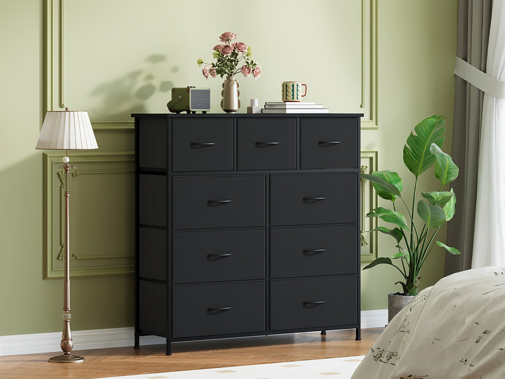 EUNOS Dresser, 9-Drawer Fabric Storage Tower for Bedroom, Entryway, Closets, Tall Chest Organizer Unit with Large Capacity Fabric Bins, Storage Drawer Units