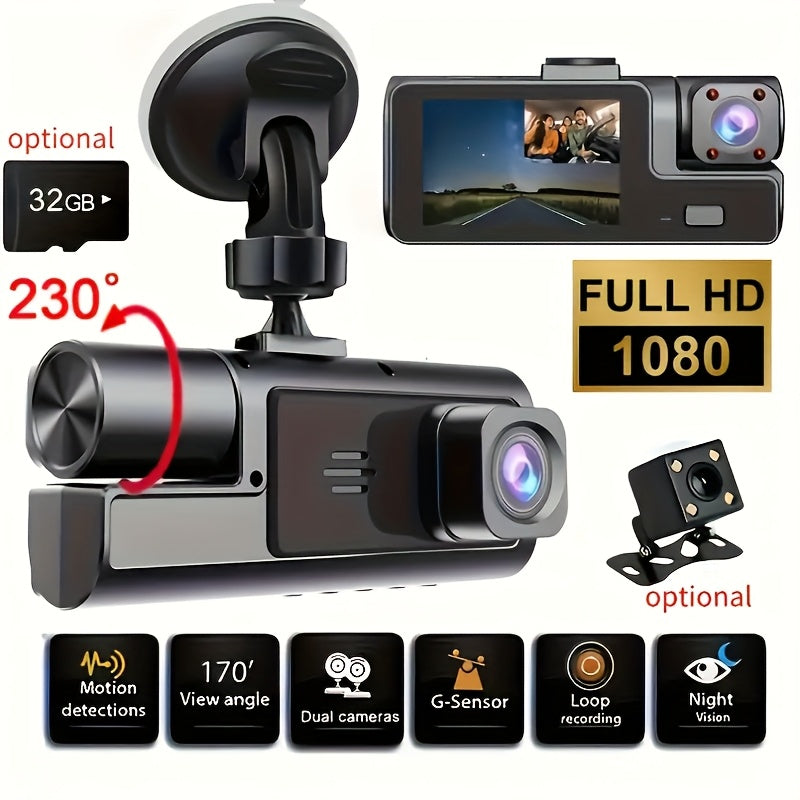 Dual Dash Cam Front 1080P And Cabin 720P, 170° Wide Angle, Night Vision, 24H Parking Monitor, G-Sensor, Loop Recording, Suction Cup Mount, Vehicle Recording, Compact Design, Reliable Recording, Longdistance Drivers, Christmas And Halloween Gift
