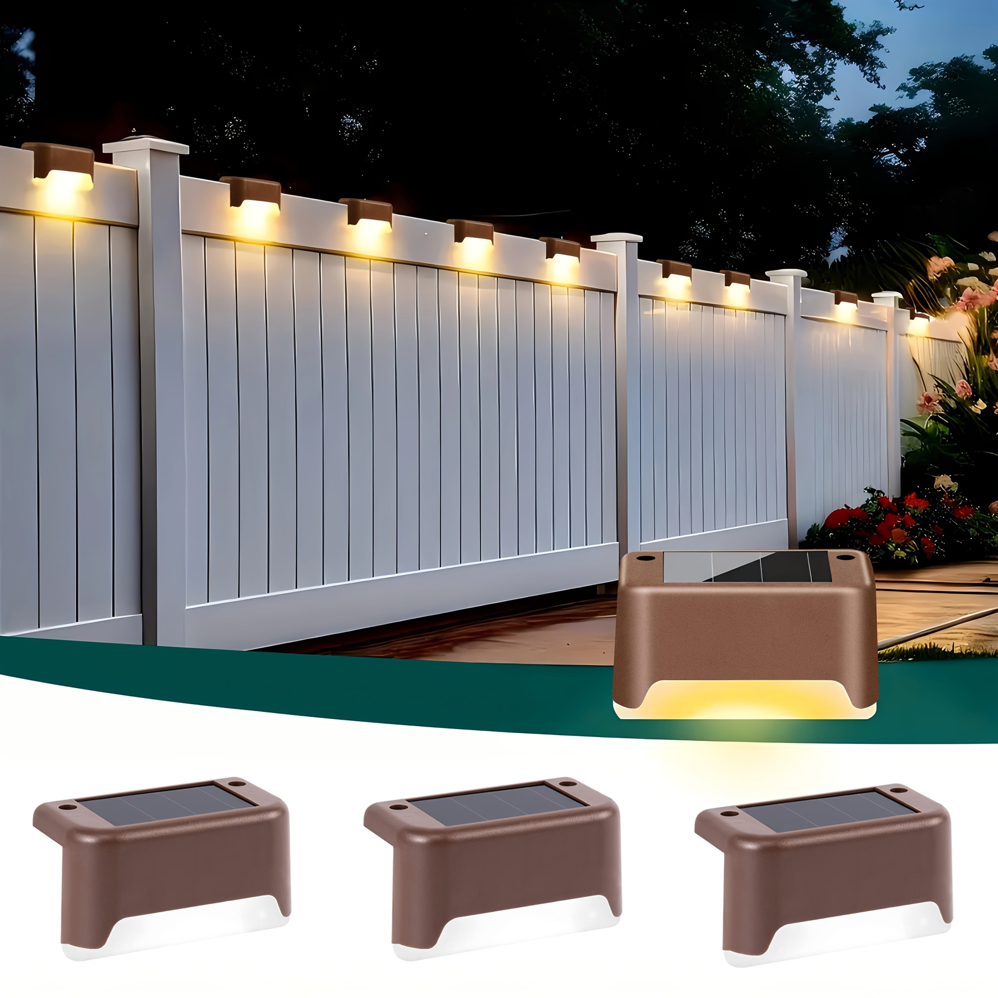 Solar Step Lights Outdoor Waterproof LED – Auto On/Off Warm White Landscape Lighting for Stairs, Fences, Courtyards & Garden Paths, Matte Metal, Black/White/Brown, 4/8/16/32 Pack Canada