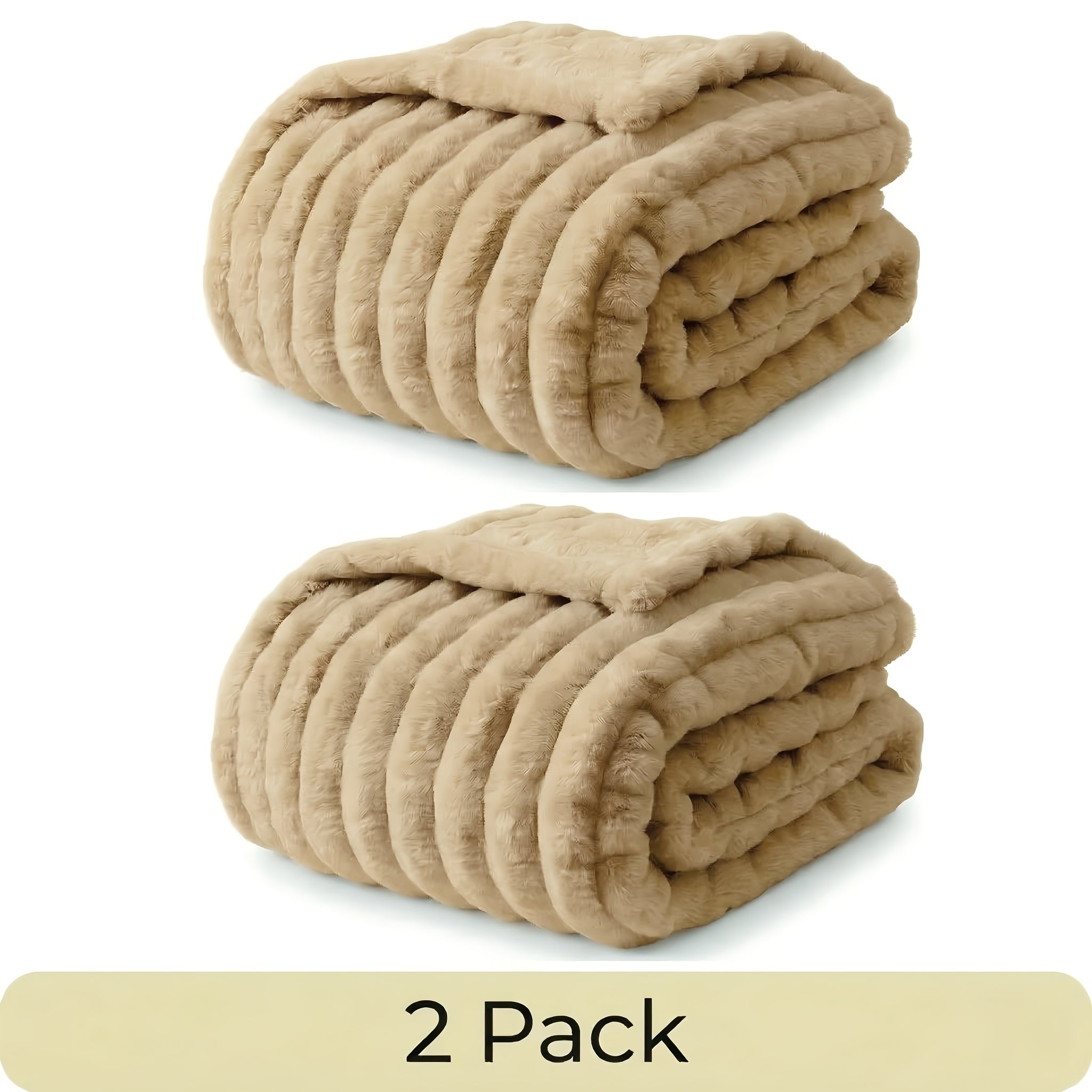 Faux Fur Rabbit Blanket Set of 2 – 260GSM Striped Luxury Plush Throw, OEKO-TEX Certified, Machine Washable, Cozy Sofa & Bed Blanket for Women & Men, Multiple Colours