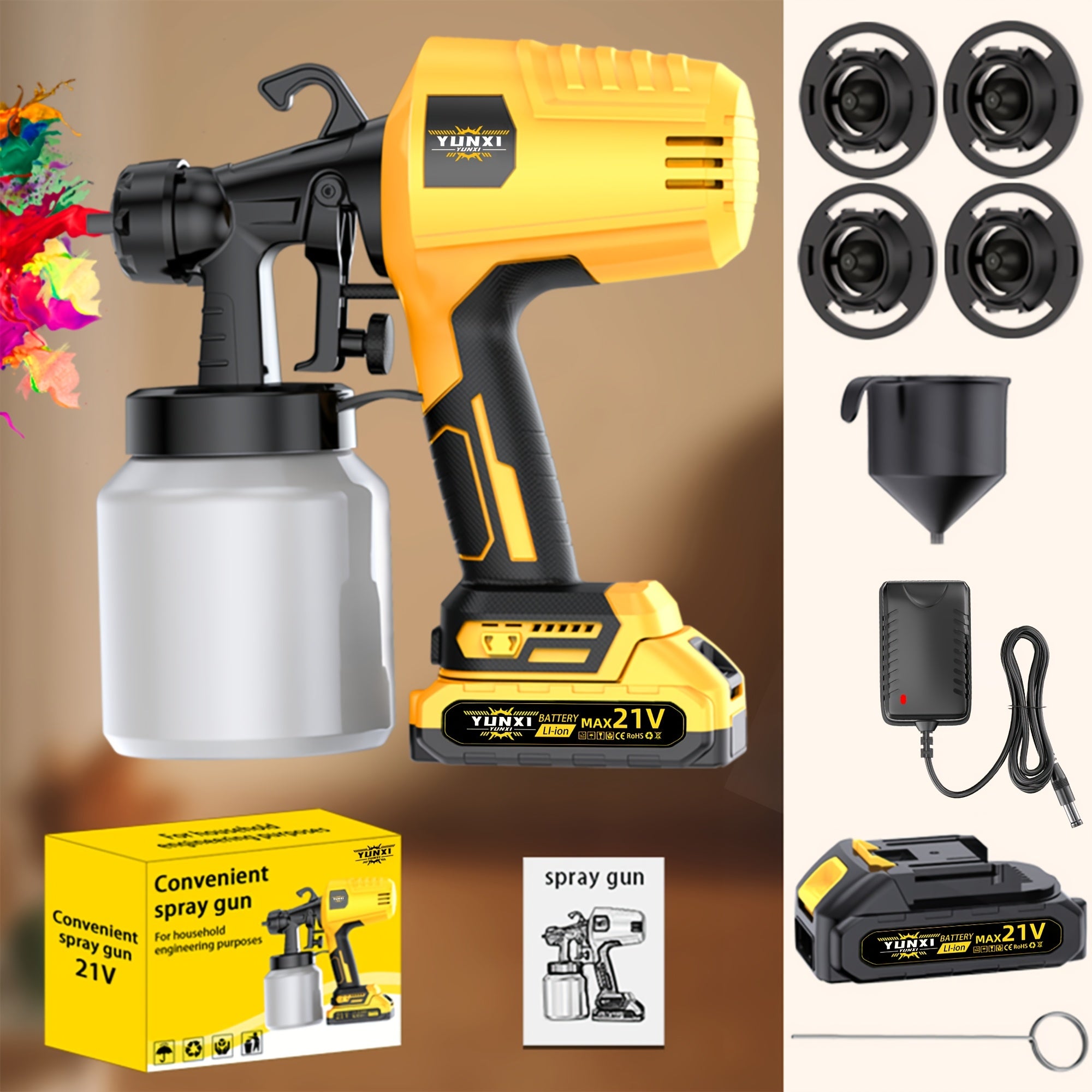 Paint Sprayer Cordless Airless – Rechargeable Lithium Battery Electric Spray Gun with Multiple Modes, Easy Clean, for House Walls, Wood Furniture & Fences | Indoor & Outdoor Painting Tool, Gift for Men