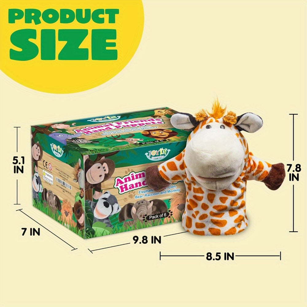 SYNCFUN 6pcs Kids Hand Puppet Set with Working Mouth, Animal Plush Toy Includes Elephant, Giraffe, Lion, Bear, Raccoon And Monkey for Show Theater, Birthday Gifts