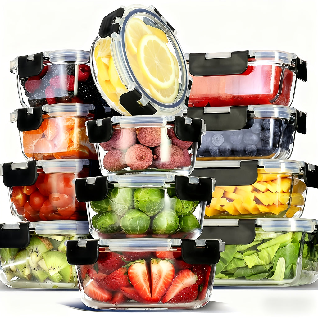 12pcs Glass Food Storage Containers with Lids - Leak-Proof, BPA-Free, Airtight Glass Meal Prep Containers - Microwave, Freezer, Dishwasher Safe - Stackable Glass Lunch Containers for Food Storage