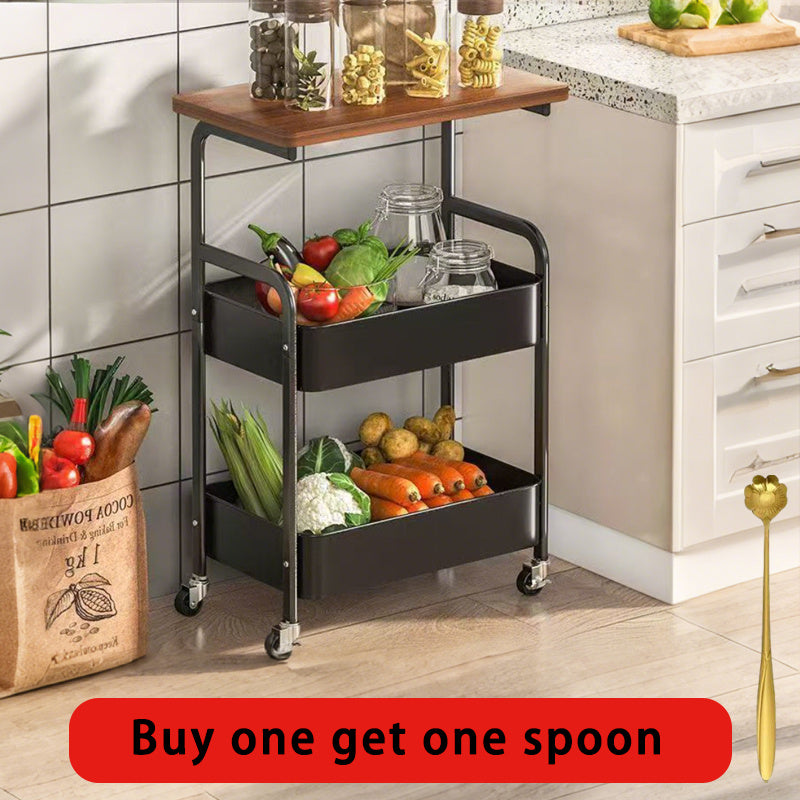 Versatile 3-Tier Rolling Storage Cart with Wheels - Slim Design, Wooden Top & Mesh Baskets for Kitchen, Office, Bathroom - Durable Metal Frame, Powder-Coated Finish - Black/White