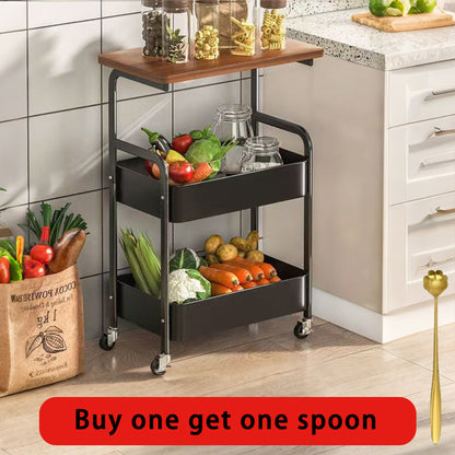 Slim Wooden Top Rolling Storage Cart 3-Tier with Mesh Baskets - Powder-Coated Metal Frame, Wheels, Space-Saving Design for Kitchen Office Bathroom, Black or White Canada