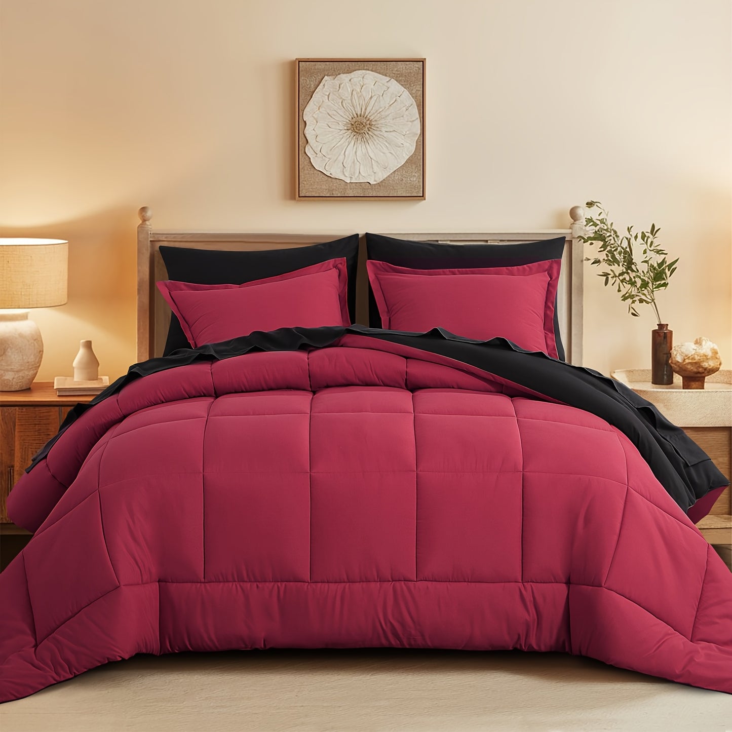 7pcs Reversible Bedding Set Soft Microfiber – Lightweight Breathable Comforter Flat Sheet Fitted Sheet & Pillowcases, All-Season Family Bedding Gift Set