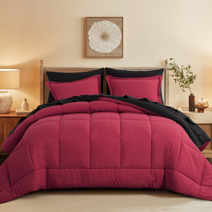 7pcs Reversible Bedding Set Soft Microfiber – Lightweight Breathable Comforter Flat Sheet Fitted Sheet & Pillowcases, All-Season Family Bedding Gift Set