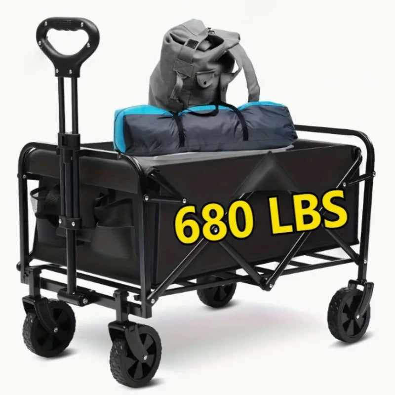 Multifunctional Folding Shopping Cart, Trolley, Height Adjustable & 360° Anti-skid Wheels - Heavy Duty Utility Vehicle For Sports, Shopping And Camping