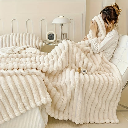 Faux Rabbit Hair Reversible Fleece Blanket – Thickened Extra Large Soft Thermal Throw for Bed, Sofa, Office & Camping | All-Season Nap Blanket | Throw to King Size | 4 Colours | ShopVora CA