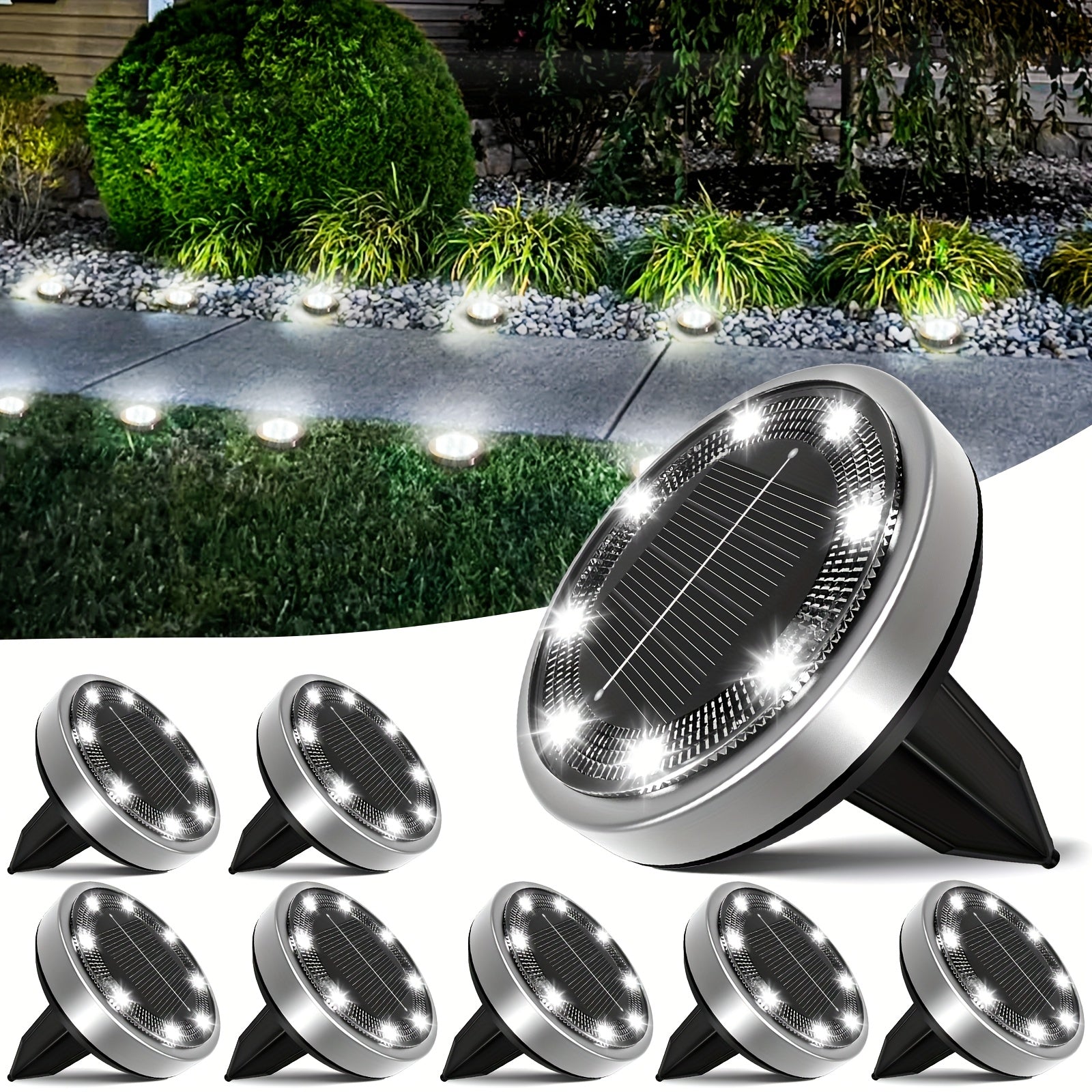 IP44 Solar In-Ground Lights 8 LED – Regular & Mini Versions, Auto On/Off, 4-20 Pack for Garden, Pathway, Driveway, Stairs, Deck & Swimming Pool | ShopVora CA