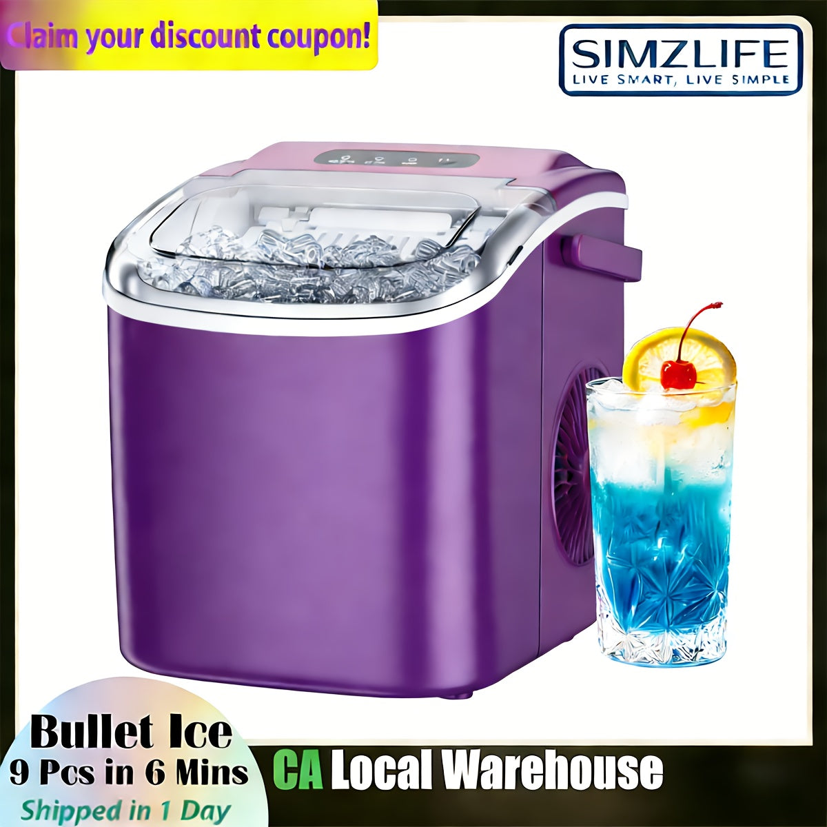 Portable Countertop Ice Maker 26 lbs/24Hr – Makes 9 Ice Cubes in 6 Minutes, Self-Cleaning with Carrying Handle, Ice Basket & Scoop Included, for Kitchen, Camping & RV