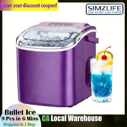 Portable Countertop Ice Maker 26 lbs/24Hr – Makes 9 Ice Cubes in 6 Minutes, Self-Cleaning with Carrying Handle, Ice Basket & Scoop Included, for Kitchen, Camping & RV