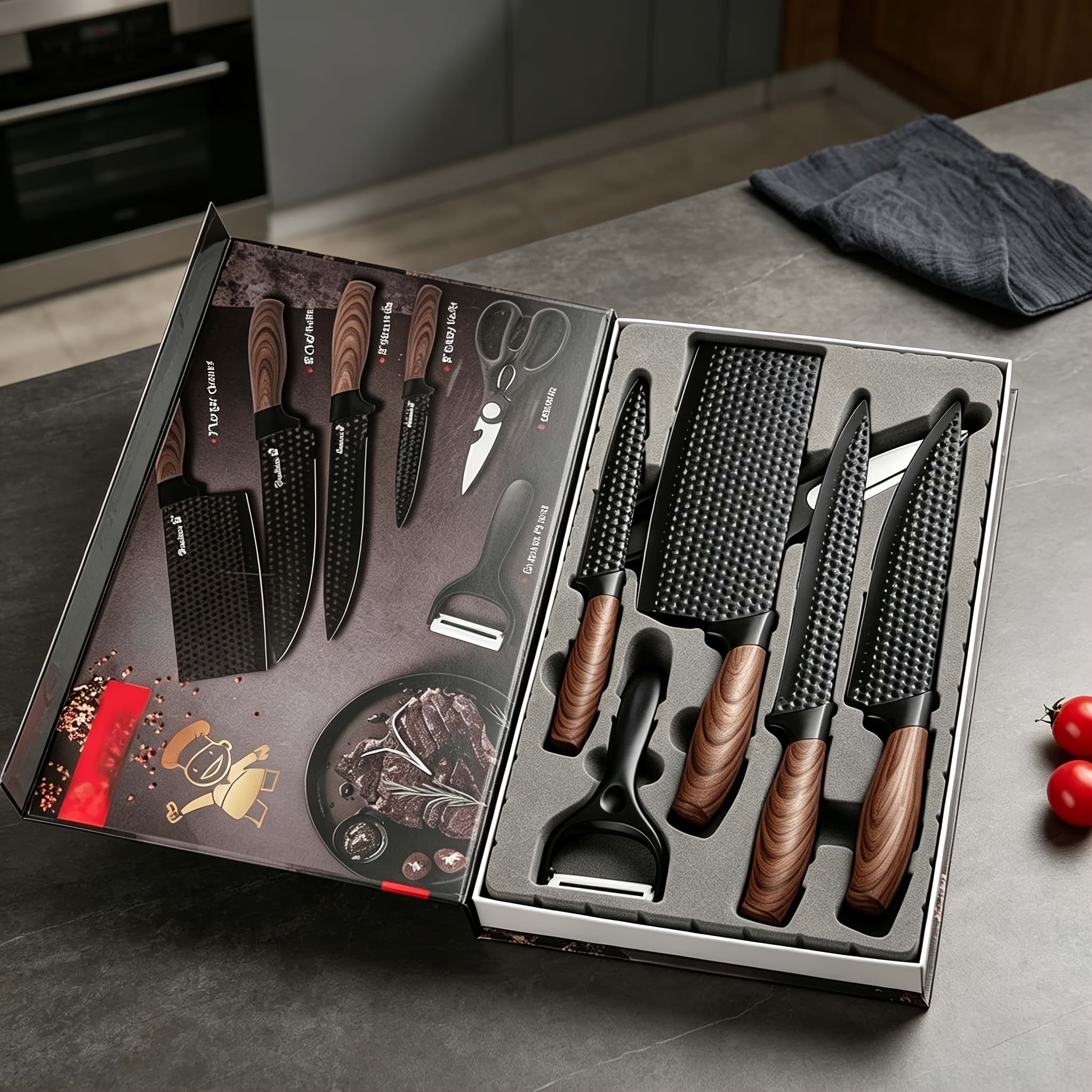 6 Piece Kitchen Knife Set Ultra-Sharp Carbon Steel – Non-Slip Handles, Rust-Resistant, Elegant Gift Box, Professional Chef Knives for Home Cooking Camping BBQ | Canada