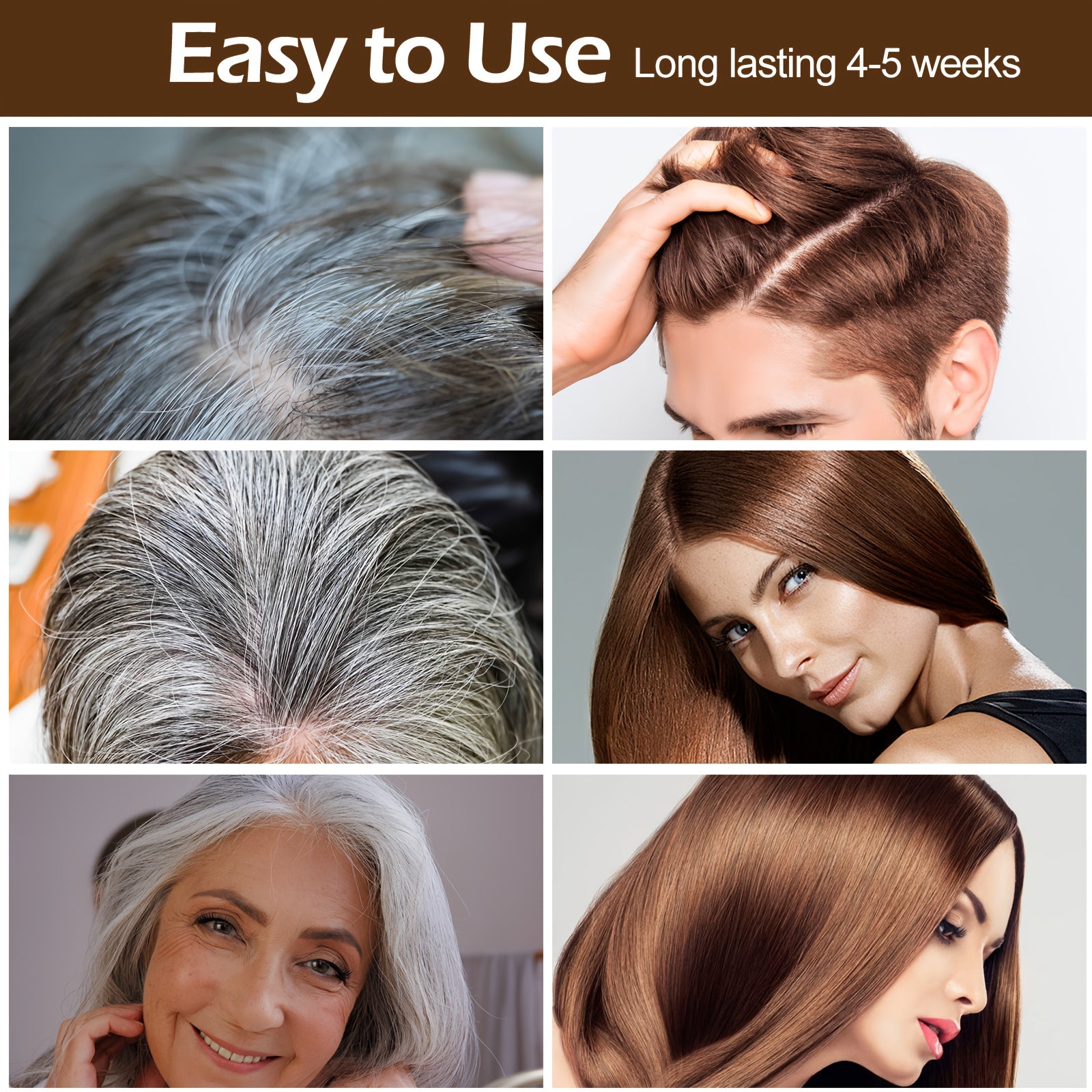 Hair Dye Shampoo for Grey Hair 3-Pack - Herbal Natural 3-in-1 Instant & Long-Lasting Gray Hair Coverage Shampoo for Men & Women, Plant Squalene Formula for All Hair Types