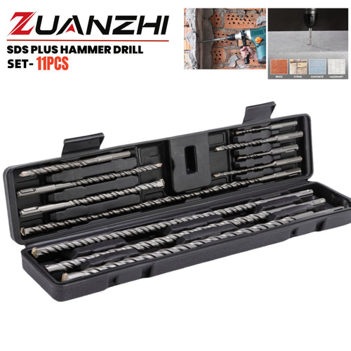 11pcs SDS Plus Hammer Drill Bits Set with Storage Case – Masonry Drill Bits for Concrete Stone Brick, 110mm 160mm 210mm 450mm Sizes for Rotary Hammer Drills