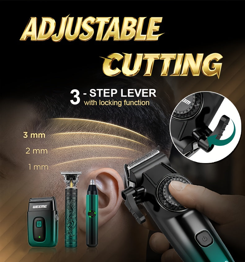 WEEME 4in 1 Hair Clippers for Men Set Professional, Cordless Men Hair Trimmer + Electric Shavers, Barber Kit for Nose, Body & Bald Head Grooming, LED Display, Precision Cutting, USB Rechargeable, Home & Barber Use
