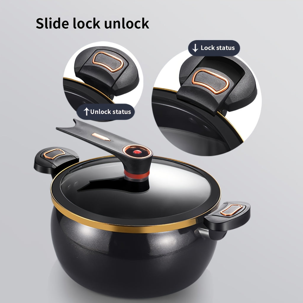 7-Liter Multi-Function Double-Handle Pot: 25, 1.57inch (Large Capacity), Thickened Iron Structure, Glass Lid with Golden Trim. Perfect for Soups, Stews, Etc., Available in Black, Light Blue, Orange. Multi-Functional, Stylish And Durable Kitchen Cookware