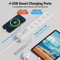 Surge Protector Power Strip with 15 Outlets 4 USB Ports (2 USB C), 5FT Flat Plug Extension Cord, 1875W Wall Mount, Desktop Charging Station for Home Office Dorm, White, Fast Delivery from Local Warehouse