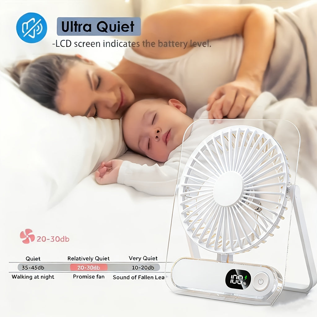 Rechargeable Circulating Cooling Fan, 5-Speed Cooling System - 3000Mah Battery, Wide-Angle Air Supply, Digital Display, Suitable for Home, Office, Camping, Portable Multifunctional Wall-Mounted And Desktop Air Conditioning Fan