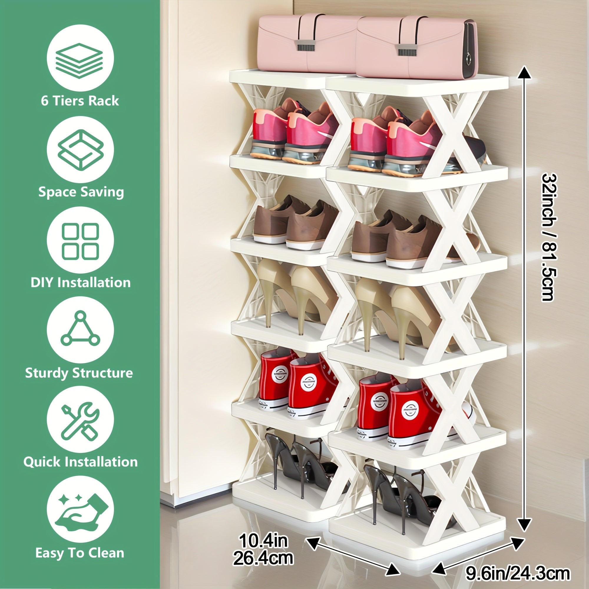 9/6-Tier Foldable Shoe Rack Space-Saving Corner Shoe Organizer, Suitable for Storing 9-10 Pairs of Shoes And Boots, Multi-Functional Storage Cabinet for Entryway, Closet, Garage, And Living Room