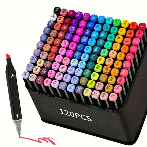 120 Colour Double-Tip Art Markers Set for Artists – Chisel & Fine Tip Sketch Markers for Colouring Books, Painting, Illustration & Manga, Art Supplies Gift