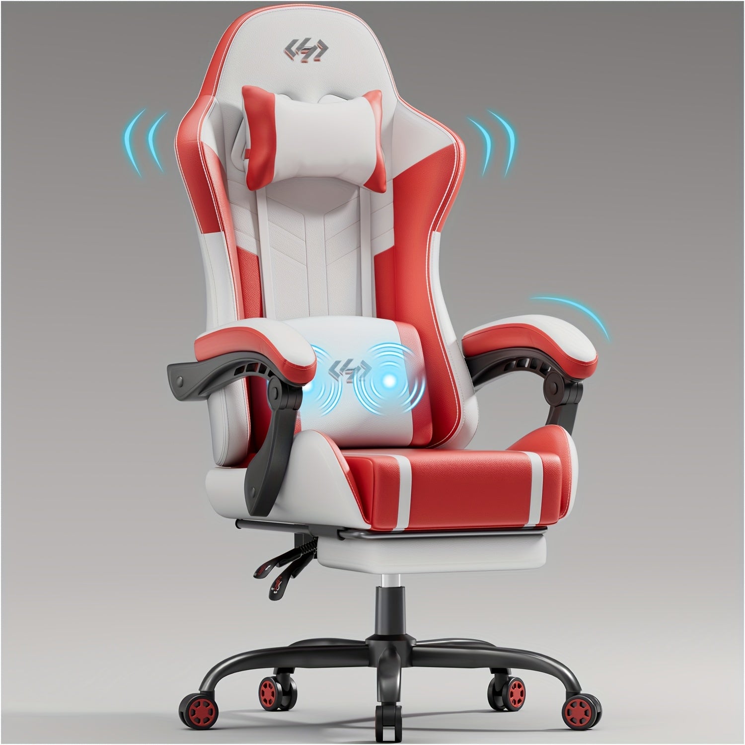 Ergonomic Gaming Chair with Pocket Spring Cushion and Massage Lumbar Support - Height Adjustable PU Leather Computer Chair, Memory Foam Headrest, Reclining Backrest, Footrest, 330 lb Capacity Canada