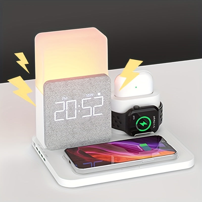 3-in-1 Wireless Charging Station with Alarm Clock for iPhone 12 13 14 15 Pro Max Mini AirPods Bedside Nightstand Charger - Canada