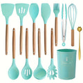 Kitchen Silicone Cooking Utensil Set 13/20pcs – Non-Stick Safe Spatula Spoon Tongs with Storage Rack, Heat Resistant Kitchen Tools for Daily Cooking & Baking, Green Pink Khaki