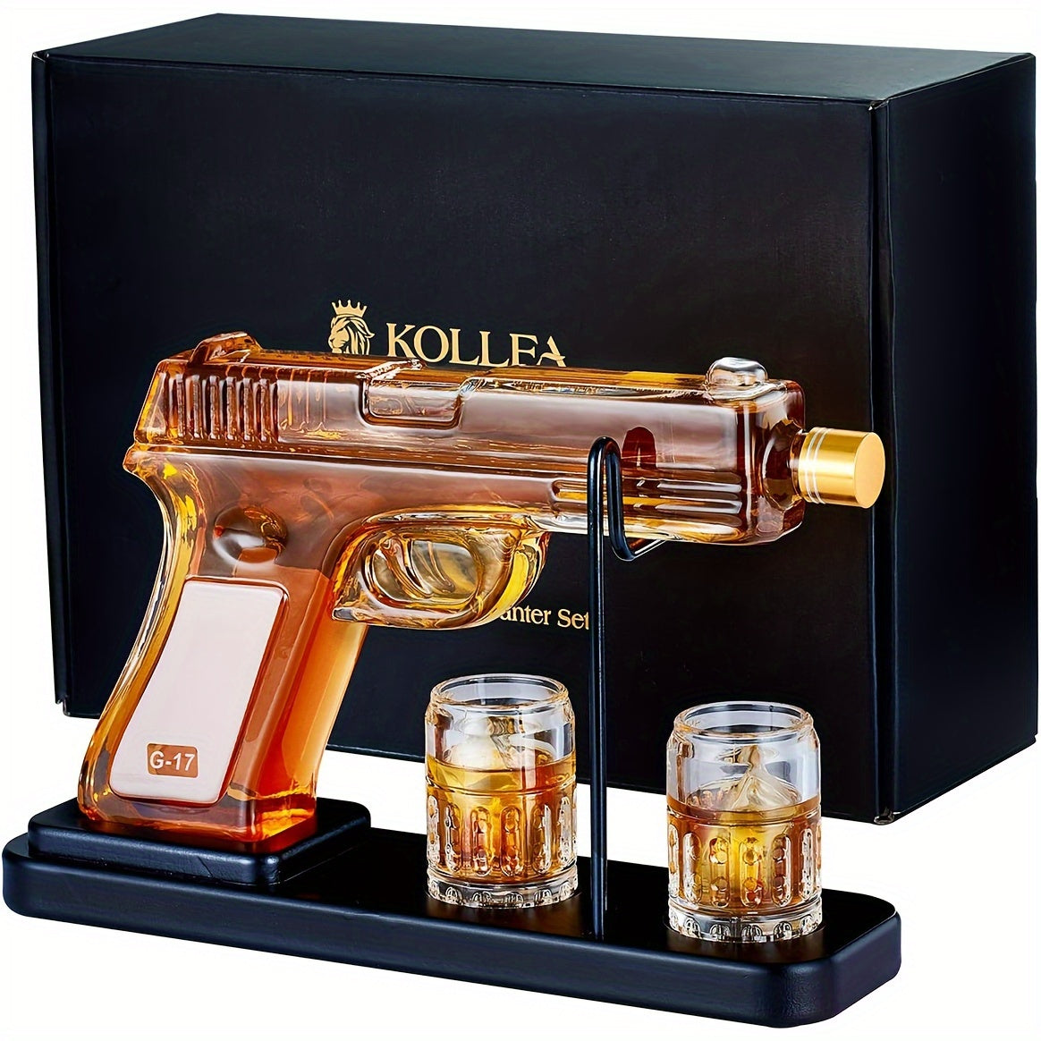 Father's Day Mother's Day Gifts, Whiskey Decanter & 2 Shot Glass, Unique Birthday Gift Ideas, Anniversary Gift for Him, Husband, Cool Pistol Holder Dispenser for Liquor Bar