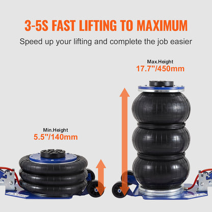 3 Ton Pneumatic Air Jack 6600 lbs Triple Bag Airbag Jack, 5.5"-17.7" Lift Range, 3-5 Second Fast Lift, Six Steel Pipes, Adjustable Handle – VEVOR Car & Garage Jack
