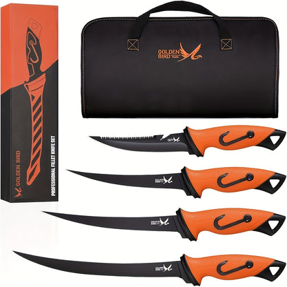 5pcs Filleting Knife Set with Sheaths & Storage Bag – Sharp Stainless Steel Fishing Fillet Boning & Bait Knives with Non-Slip Handles, Ideal Gift for Fishermen & Outdoors