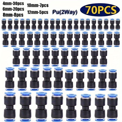 Pneumatic Quick Connector Fittings Push-In Joints for Air Tubing, PU4/6/8/10/12 Air Hose Connectors, Pneumatic Tube Fittings for Compressor & Air Lines