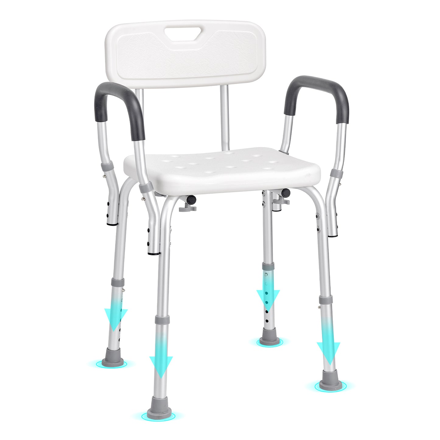 Shower Chair for Elderly & Disabled with Adjustable Height – Non-Slip Bathtub Bench Seat, 350/500 LBS Capacity, Aluminum Alloy, Shower Head Holder & Storage Bag Included, Optional Handrails | VEVOR
